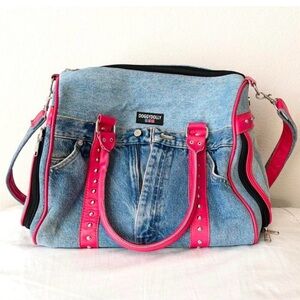 OOAK Unique Denim and Pink Dog Carrier travel bag